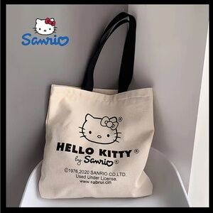 Sanrio Cream and Black Tote Bag with Hello Kitty Graphic
